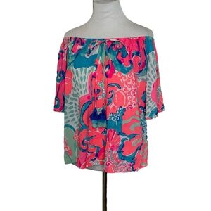 Lilly Pulitzer Sain Top Blouse Womens Size Medium off the shoulder short sleeves